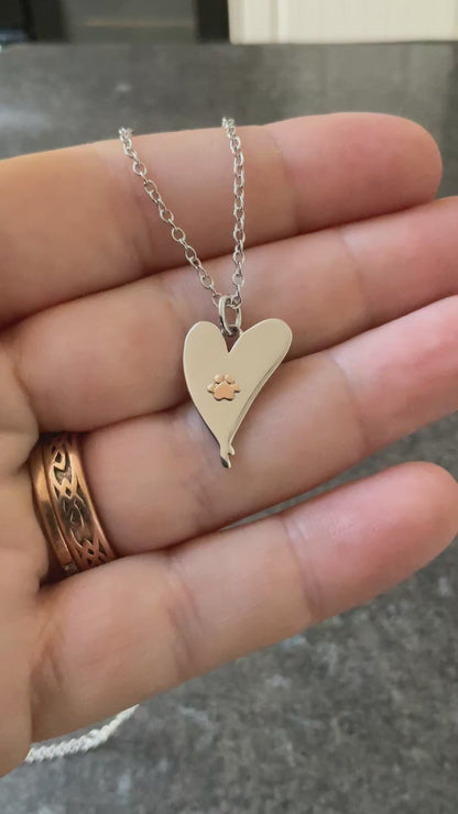 Clogau Paw Prints on my Heart necklace 18,20 or 22” silver and rose gold