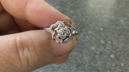Clogau Royal Roses white topaz ring size N silver and rose gold