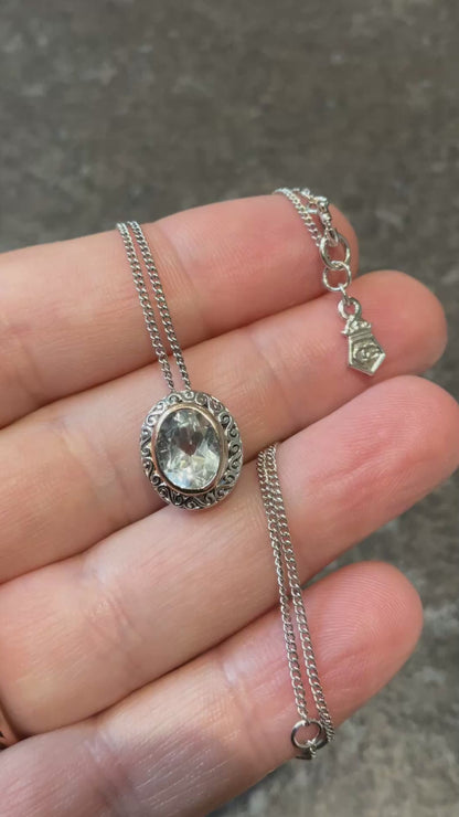 Clogau Looking Glass white topaz pendant necklace 18-22” in silver and rose gold