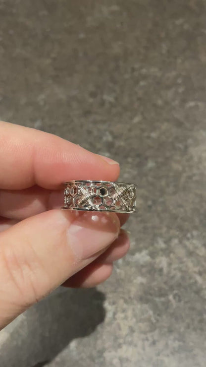 Clogau Honey Bee On Honeycomb wide band ring in silver and rose gold size Q