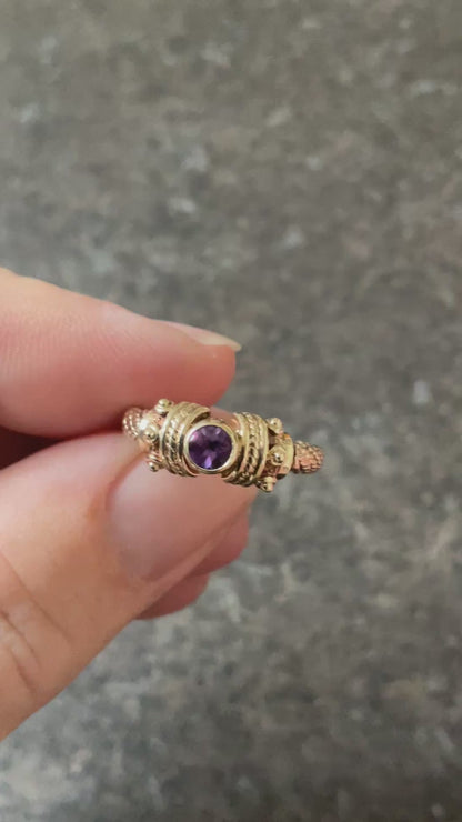 Clogau 9ct Rare Vintage Amethyst Cabochon Byzantine Weave ring size O 1995 yellow and rose gold