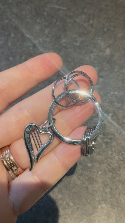 Clogau silver tone Heart Strings keyring with 5 ring hoops