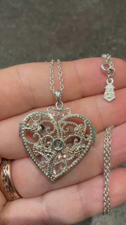 Clogau Kensington Key to My Heart Large locket pendant necklace 18” in silver and rose gold