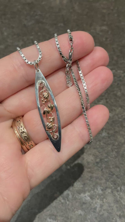 Clogau Tree of Life long elliptical pendant necklace 18” in silver and rose gold
