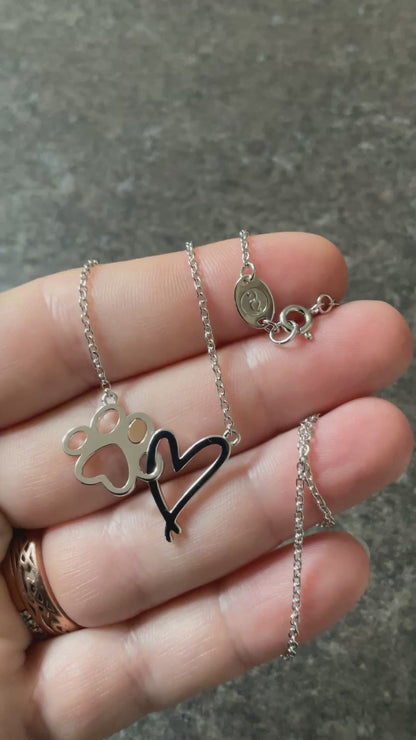 Clogau Paw Prints on my Heart necklet necklace 18” in silver and rose gold