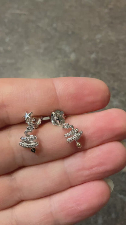 Clogau White Topaz Christmas Tree drop earrings in silver and rose gold