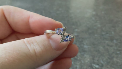 925 Tanzanite and Diamond pear cut bypass ring size Q sterling silver