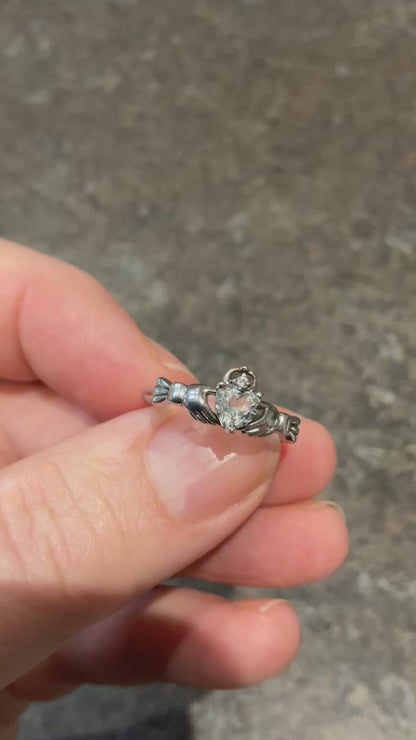 Clogau White Topaz Heart Friendship ring in a Claddagh style size M in silver and rose gold