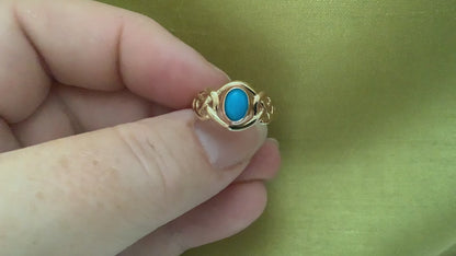 Clogau 9ct Turquoise Celtic weave ring size L yellow and rose gold