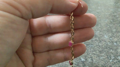 10K ruby eliptical link bracelet 17.5cm yellow gold QVC