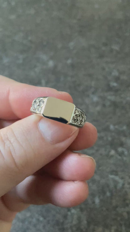 Unisex Clogau Tree of Life rectangle signet ring in silver and rose gold size S