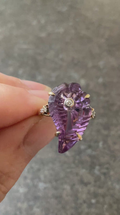 Lehrer 9ct Flame Cut Ametista Amethyst & Diamond Ring size O 8.65cts Limited Edition 13/20