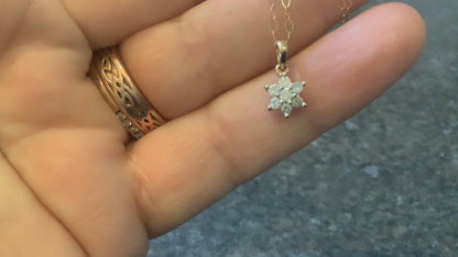 9ct Diamond floral daisy cluster pendant on 16" fine trace chain yellow gold