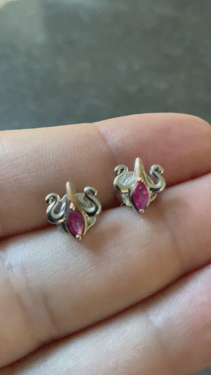 Clogau Two Queens Ruby stud earrings in silver and rose gold RRP £189
