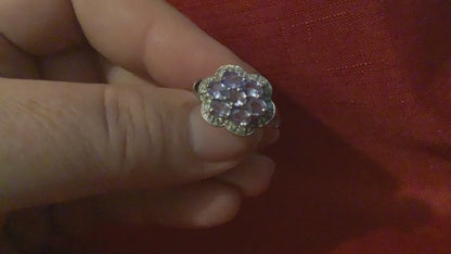 9ct Tanzanite and Diamond white gold halo cluster ring size M1/2