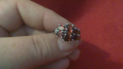 925 garnet and diamond silver cluster ring size R1/2 TGGC
