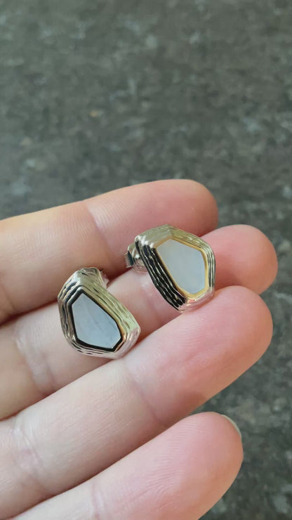 Clogau Capstones Blue Lace Agate stud earrings in silver and rose gold