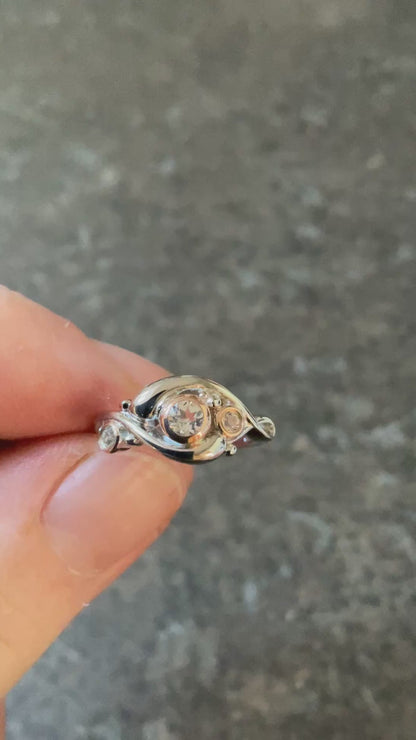 Clogau Pistyll Rhaeadr white topaz waterfall ring in silver and rose gold size K