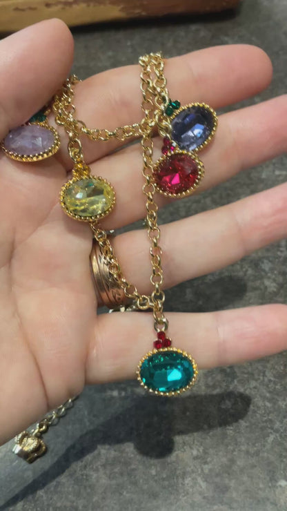 Butler and Wilson Multicoloured Crystal Jewel drop double row choker necklace in gold tone