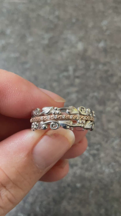Clogau Am Byth Diamond ring size T silver and rose gold RRP £500