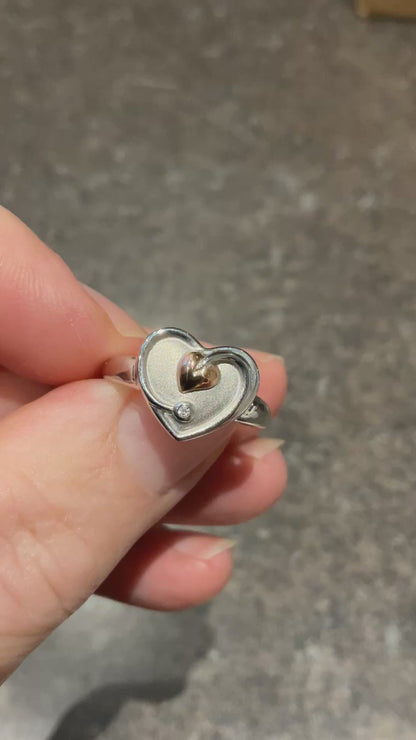 Clogau White Topaz Heart ring in silver and rose gold size O and Q