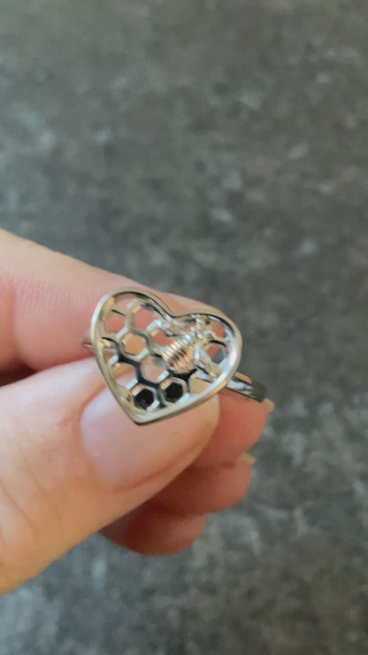 Clogau Honey Bee Honeycomb Heart ring in silver and rose gold sizes O and R