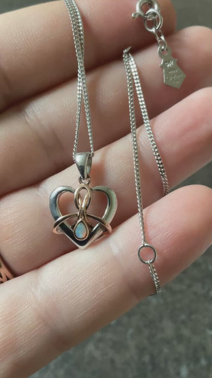 Clogau Dwynwen Forever Yours Opal Heart pendant necklace 18-22” in silver and rose gold