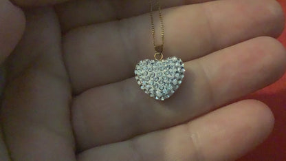9ct 3D glitter crystal double sided heart pendant 9ct gold chain 18"
