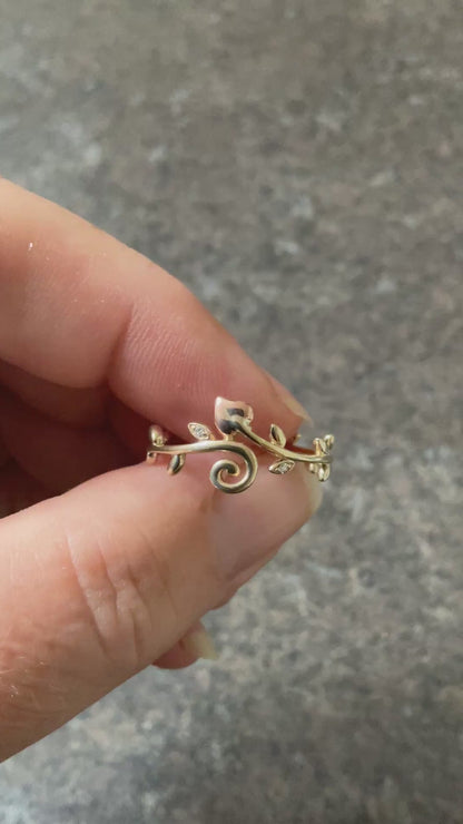 Clogau 9ct Tree of Life Vine ring with Diamonds yellow and rose gold size T