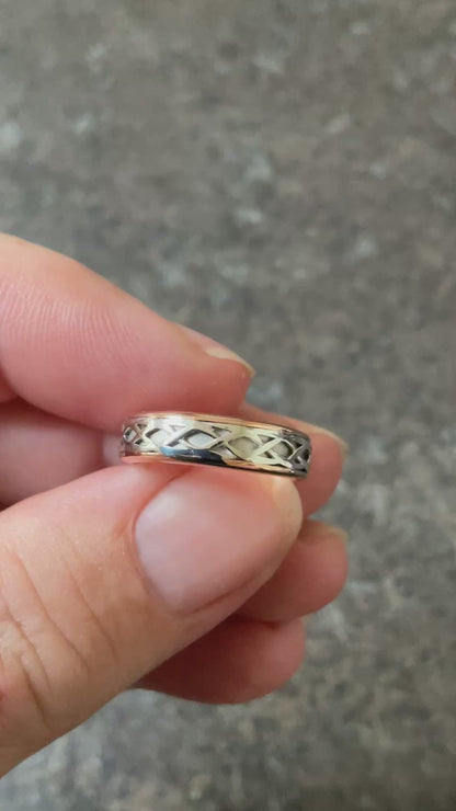Clogau Annwyl silver and rose gold Celtic weave band ring size J 5mm Rare!