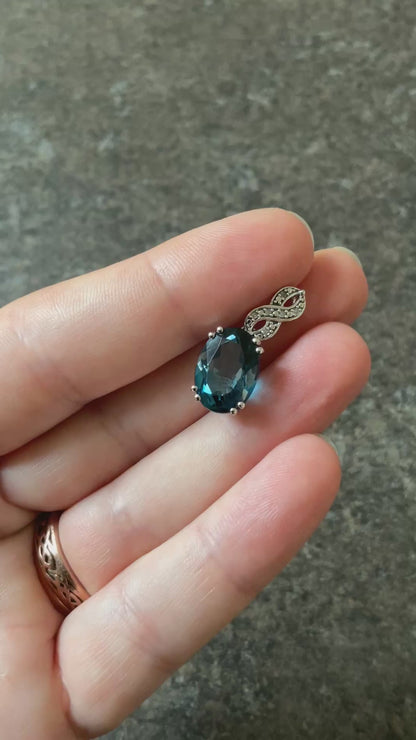 10K Oval 14x10mm London Blue Topaz and Diamond pendant (no chain) white gold TGGC