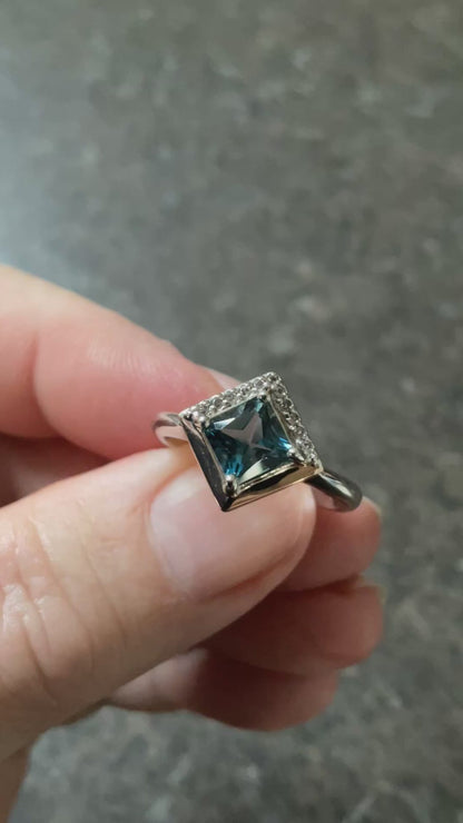 Clogau Kensington Love Story London Blue topaz ring size P in silver and rose gold