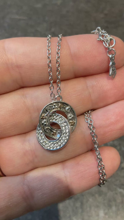 Clogau Tree of Life Links white topaz necklace in silver and rose gold 18”