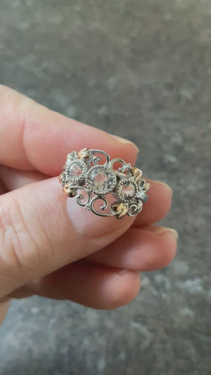 Clogau Tree of Life Trilogy White Topaz ring size O in silver and rose gold