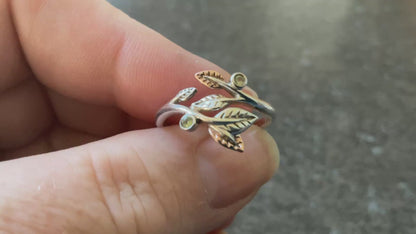Clogau Awelon Peridot leaves ring size Q silver and rose gold