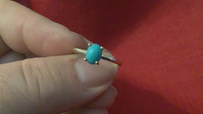 10k oval turquoise cabochon yellow gold ring size N1/2 hallmarked