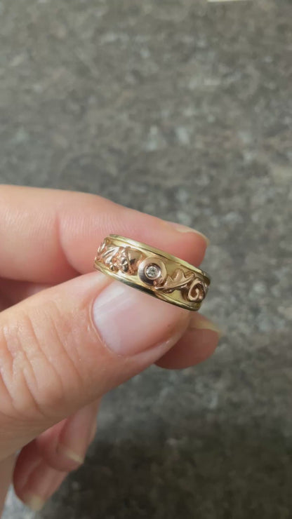 Limited Edition Clogau 9ct Diamond Royal Oak ‘DATHLU’ ring size K yellow and rose gold number 52/2013 4.64g