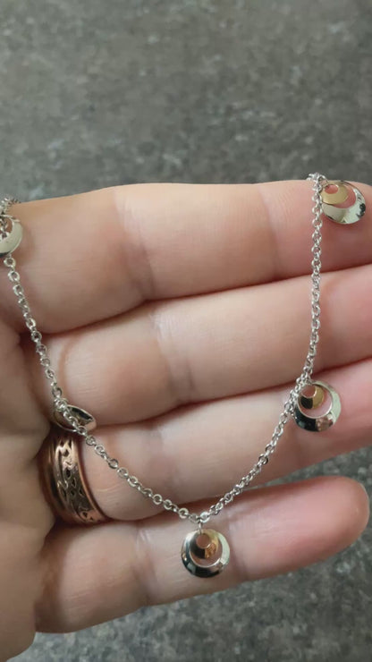 925 station necklace with 9ct yellow gold & silver circles 16.5” hallmarked