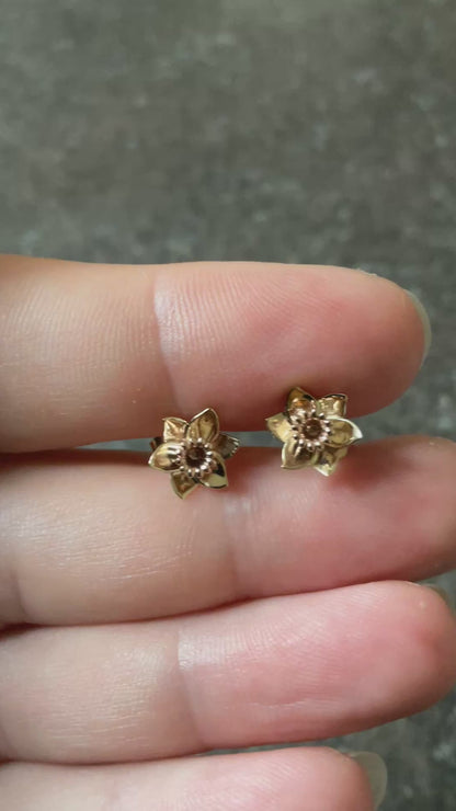 Clogau 9ct Welsh Daffodil stud earrings in yellow and rose gold 1cm RRP £250