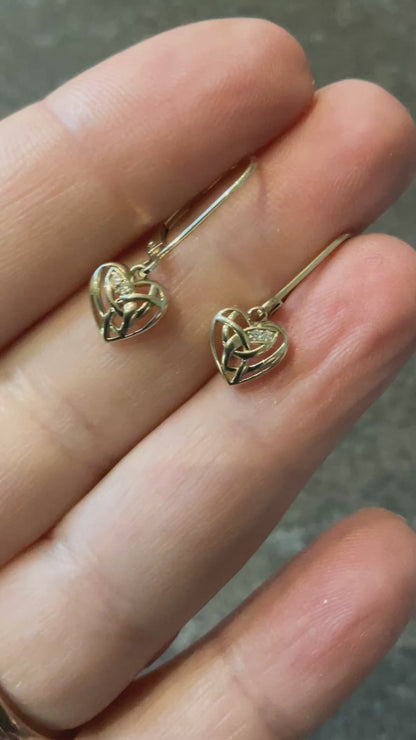 Clogau 9ct Hearts Entwined Diamond yellow gold drop leverback earrings