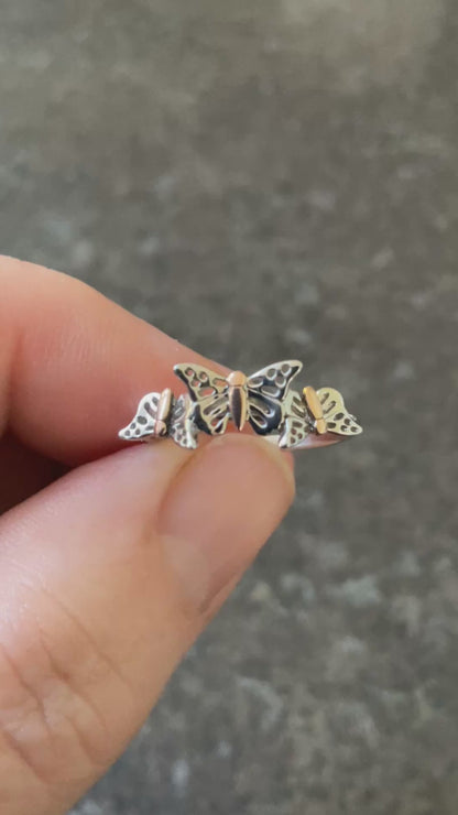 Clogau Triple Butterfly ring size N in silver and rose gold