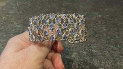 Tanzanite & Diamond gold & platinum overlay 925 sterling silver bangle with certificate (damaged)