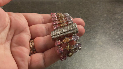 925 multicolour gemstone three row bracelet sterling silver hallmarked 18cm