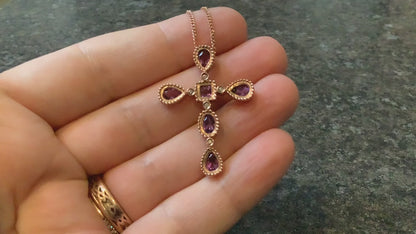 Clogau 9ct Amethyst and Diamond rose gold cross pendant necklace 18"