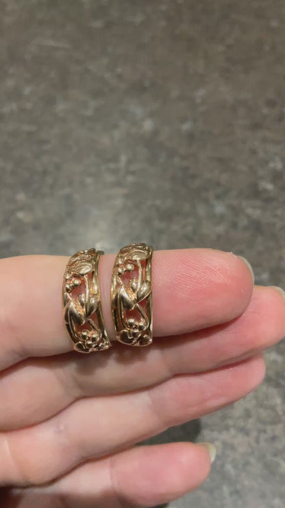 Vintage Clogau 9ct Tree of Life 7mm wide 3/4 hoop earrings in yellow and rose gold 5.56g