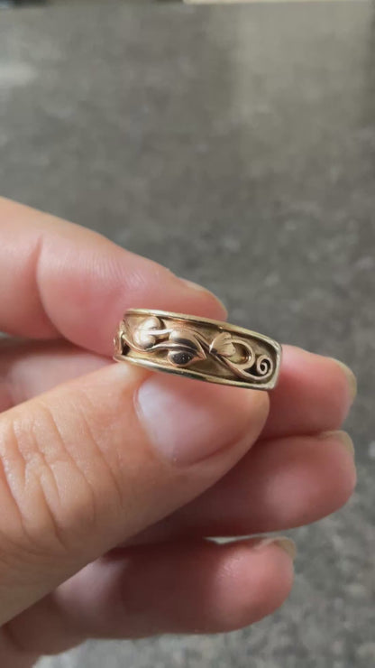 Vintage Clogau 9ct Tree of Life inlay 7mm band ring size O1/2 4.96g