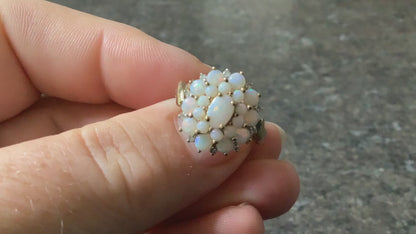 Vintage 9ct large Opal and Diamond cluster ring size M yellow gold QVC Birmingham hallmark 2004