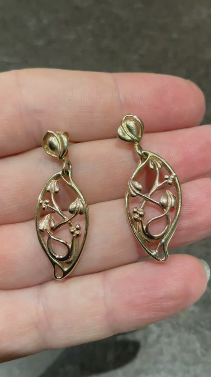 Vintage Clogau 9ct Tree of Life elliptical drop earrings in yellow and rose gold
