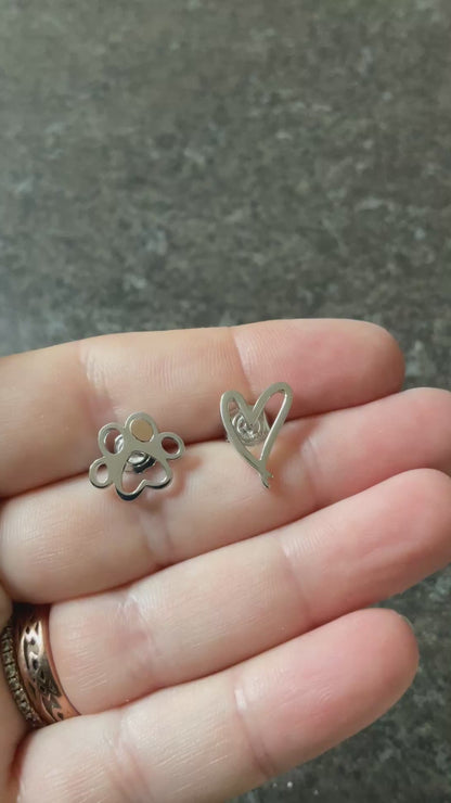 Clogau Paw Prints on my Heart stud earrings in silver and rose gold