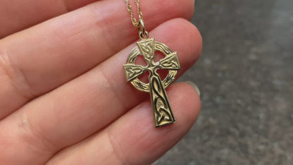 Vintage 9ct Celtic Cross pendant necklace 22” yellow gold hallmarked